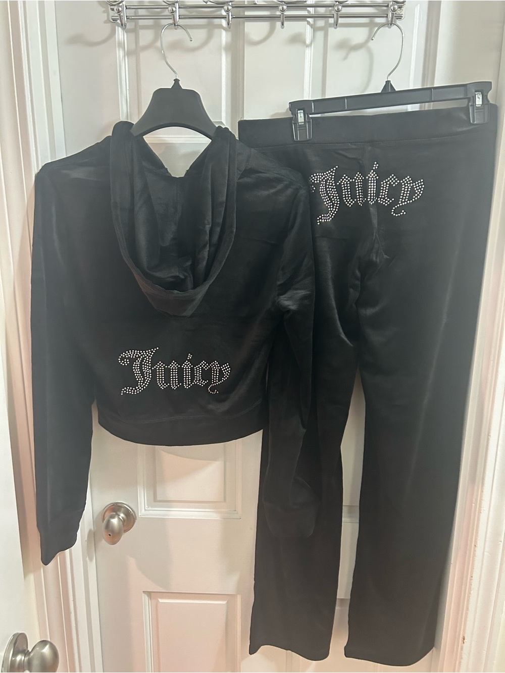 NWT Juicy Couture Velour black Track Suit sweatsuit women’s set pants hoodie